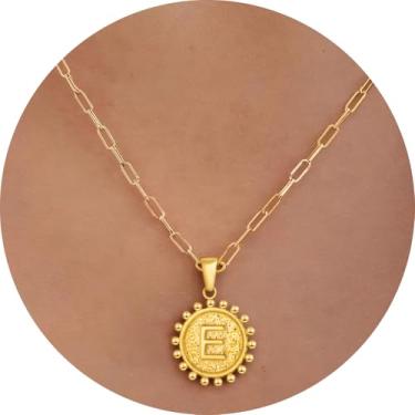 Imagem de Colar com pingente circular inicial A-Z, joia personalizada de aço inoxidável com bordas decorativas, adequado para mulheres, F, Aço inoxidável, Sem Pedra Preciosa