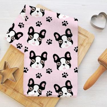 Imagem de Toalhas de cozinha adoráveis de cachorro de desenho animado 61 x 35 cm, toalha de prato decorativa de microfibra absorvente, toalhas de mão de waffle para cozinha, casa, banheiro, presentes para