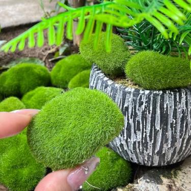 Imagem de 5 peças decorativas de pedras de musgo artificiais, pedras cobertas de musgo verde, decoração de musgo falso para arranjos florais jardins de fadas (pequeno, 4 x 5 cm)
