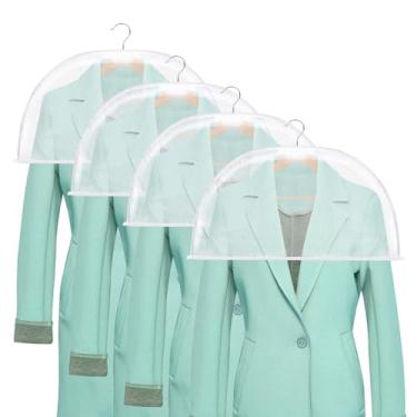 Imagem de Pacote com 4 capas de ombro transparentes para roupas de plástico respirável com reforço de ombro capas protetoras para pendurar roupas, ternos, casacos, jaquetas, armazenamento de armário aberto