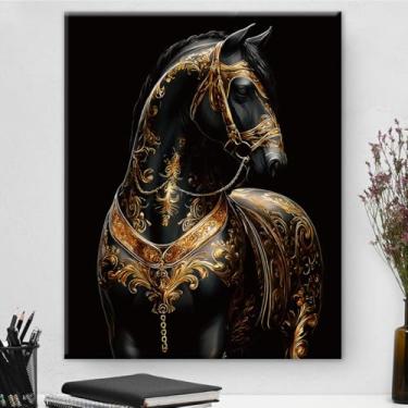 Imagem de Pôster de arte de parede em tela estética de animal preto e dourado - decoração de parede em ouro preto para sala de estar quarto dormitório 20 x 25 cm emoldurado