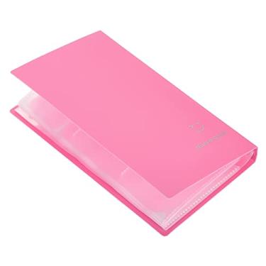 Imagem de Porta-cartões de visita, 1 pacote de plástico portátil para fichário, organizador de cartões fotográficos para armazenamento de cartões, rosa/vermelho