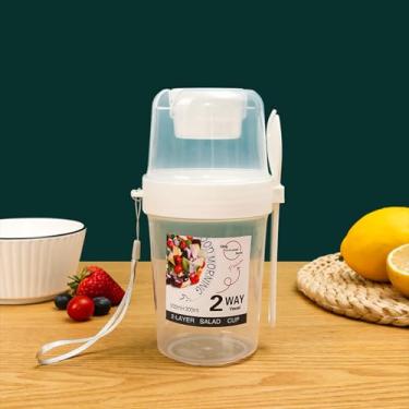 Imagem de Recipiente de aveia de 800 ml, copo de café da manhã de camada dupla em movimento com colher e recipiente de molho - 800 ml, perfeito para aveia, iogurte, saladas e muito mais! Branco