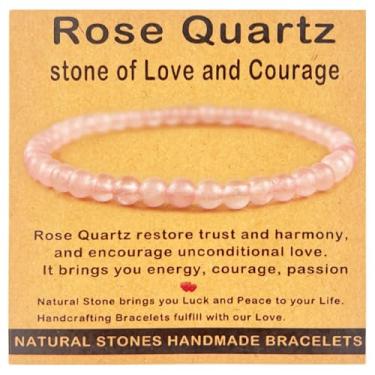 Imagem de Pulseira feminina de pedra preciosa de 4 mm feita à mão - joia de cristal de energia positiva e cura para alívio da ansiedade, equilíbrio de chakras, meditação. Presente significativo para ela, mãe