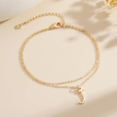 Imagem de Tornozeleiras banhadas a ouro 14K para mulheres - tornozeleira de aço inoxidável A-Z com pingente de símbolo inicial de A-Z, hipoalergênica, impermeável, aniversário, Natal, mãe, avó, 7, Latão, Sem