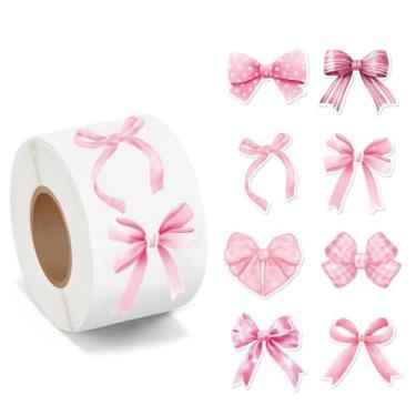 Imagem de 500 adesivos de laço rosa, decalques de vinil à prova d'água com glitter para embrulho de presente lembrancinhas de festa
