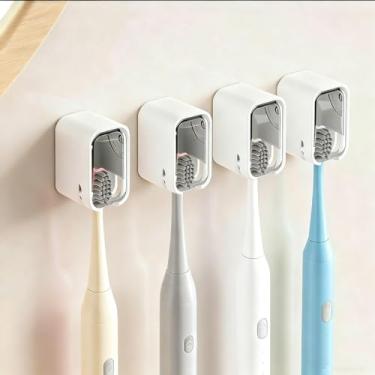 Imagem de Pacote com 4 porta-escovas de dentes, suporte de escova de dentes elétrico montado na parede com capa, design inovador de slot único, para família de chuveiro e viagens (cinza)