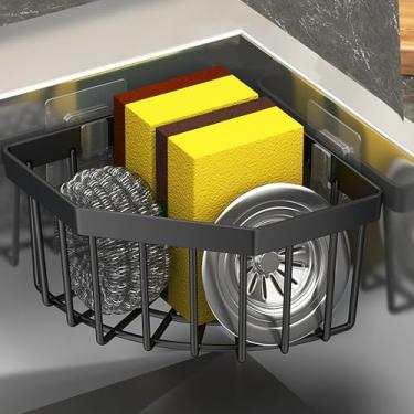 Imagem de Suporte de esponja com ventosa – Suporte de pia de alumínio à prova de ferrugem, organizador de esponja removível para escovas, rolhas e raspadores, preto