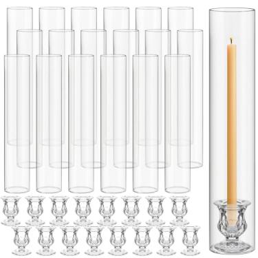 Imagem de Teenyyou Conjunto de 24 castiçais de vidro Hurricane de 30 cm em formato de tubo sem fundo e castiçais transparentes de 4,8 cm para mesa de festa de casamento