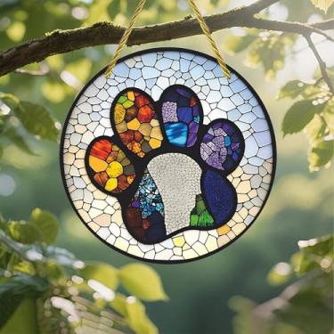 Imagem de Acrílico colorido Suncatcher, design de impressão de pata em mosaico, decoração de parede de janela suspensa de 18 cm com design de estilo de vitral impresso, ideia de presente e ornamento de jardim