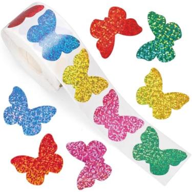Imagem de 500 peças de adesivos de borboleta de mola rolo de 2,5 cm adesivos de vinil com glitter para crianças 6 cores etiqueta de etiqueta de borboleta autoadesivo para sala de aula adesivos à prova d'água