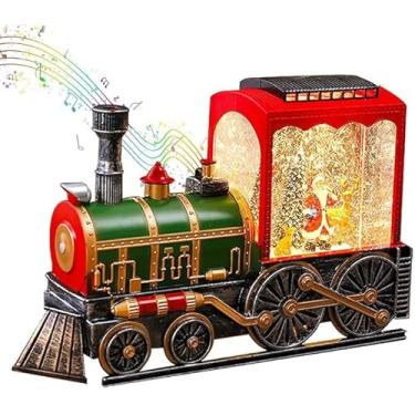 Imagem de Trem Natalino Decorativo com Globo de Neve, Vermelho e Verde, LED Musical, 39x27x24cm, Enfeite de Natal (Árvore c/trenó)