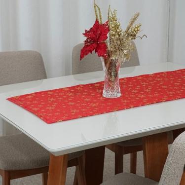 Imagem de Caminho de Mesa Natalino, Estampa de Flocos Dourados, Oxford 100% Poliéster, 130 x 40 cm, Decoração para Festas (Vermelho Natalino)