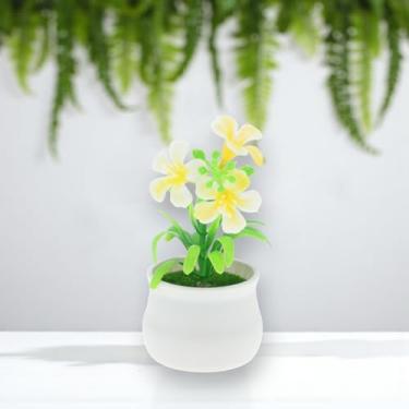 Imagem de Generic 1 peça de plantas artificiais trompete flor artificial vaso planta plástico amarelo 7 x 7 x 11 cm