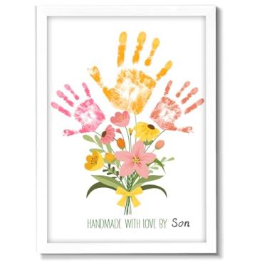 Imagem de QOUBAI Buquê de flores, impressão à mão, artesanato, faça você mesmo, presentes de Natal de filha ou filho, crianças, adultos, lembrança de impressão à mão para mãe, avó, presentes de aniversário