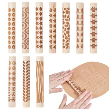 Imagem de NBEADS 10 peças 10 estilos de rolos de textura de argila, ferramentas de rolo de carimbo de cerâmica ceramica rolos texturizados para construção de lajes, escultura, artesanato feito à mão, design DIY
