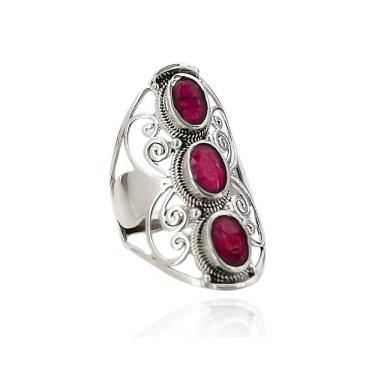 Imagem de Anel Largo Três Pedras Rubi Indiana Prata 925