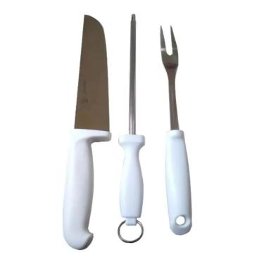 Imagem de Kit 3 Peças Para Churrasco Faca Garfo Chaira Aço Inox