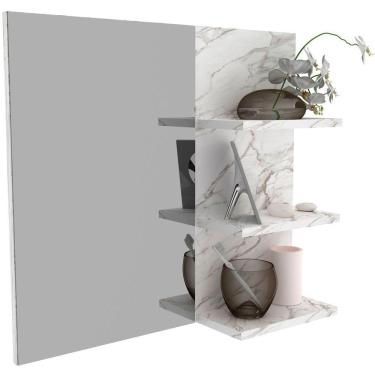 Imagem de Espelheira Para Banheiro 60 Cm 3 Prateleiras Romana Mármore Branco