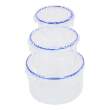 Imagem de Conjunto De 3 Potes Plásticos Redondos Com Tampa E Fecho Seguro Para Armazenamento