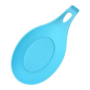 Imagem de Pacote com 3 descansos de colher - suporte de utensílios de cozinha TPE resistente ao calor de silicone (azul)