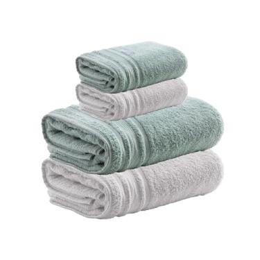 Imagem de Jogo de Toalhas Avere 4 Peças 100% Algodão, Banho 80x150cm 500g/m² e Rosto 50x80cm 500g/m², Alta Absorção, Toque Macio, Design Sofisticado – Altihaus (Verde Água/Branco)