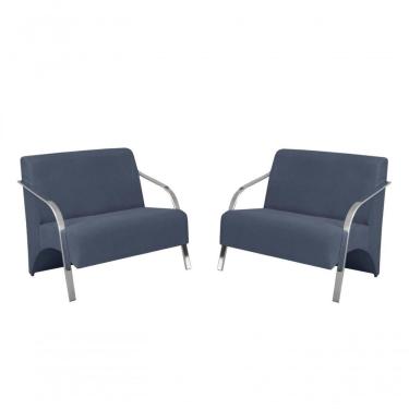 Imagem de Kit 2 Poltronas 2 Lugares Braço Alumínio Suede Azul Bic