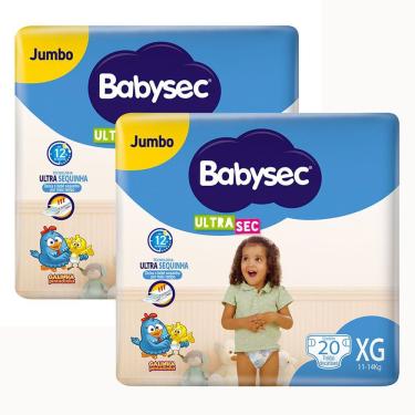 Imagem de Kit 2 Fralda Babysec Ultrasec Tamanho XG Pacote Jumbo 20 Fraldas Descartáveis