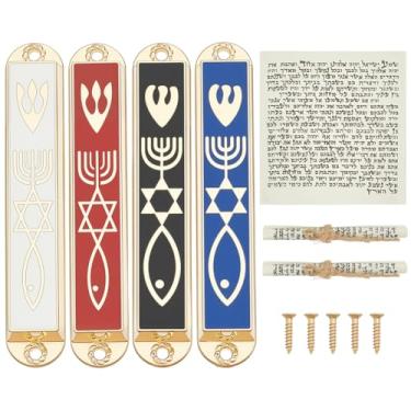 Imagem de WEBEEDY Capa Mezuzá de 4 estilos com rolagem para porta de liga judaica Mezuzá capas com padrão de estrela de Davi fácil instalação de batente de porta escritura decoração de rolagem para inauguração