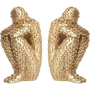 Imagem de Suportes Para Livros Decorativos Enfeite De Personagem De Fim De Livro Conjunto De 2 Estátuas Abstratas Modernas Prateleiras De Livros Decoração De Mesa De Centro Para Prateleira, Gold