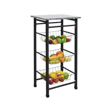 Imagem de Fruteira Industrial de Chão Tampo de Mármore Cozinha Moderna(Preto)