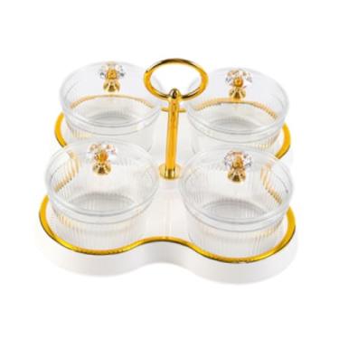 Imagem de Bothyi Bandeja de frutas secas com divisórias para servir, bandeja de nozes, prato à prova de poeira para lanches, pote de armazenamento de cozinha, prato de, Creme Branco 4 Grades