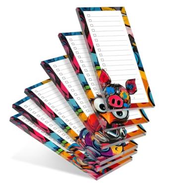 Imagem de Tlenpo Blocos de notas magnéticos para geladeira – conjunto de 6 blocos de notas modernos, lista de compras, com designs de estilo grafite realistas, 31 folhas por bloco 19,8 x 9 cm, 100 gsm, ímã