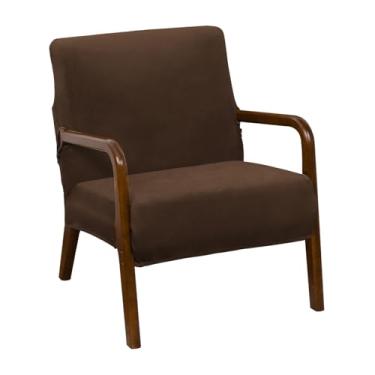 Imagem de NICEEC Capas de cadeira marrom elastano meados do século, capas elásticas para cadeira com braços, super macias e modernas, protetor de cadeira lavável com zíperes para sala de estar, quarto, estudo