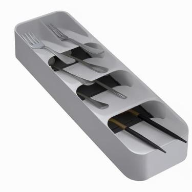 Imagem de Organizador de Talheres Moderno em Plástico, Suporte para Utensílios de Cozinha com 5 Compartimentos, Cinza