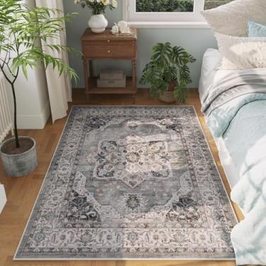 Imagem de Rugcomf Tapete lavável vintage medalhão de 9,5 x 1,5 m - Tapete antiderrapante de área de pelo baixo, tapete boho pequeno para quarto, cabeceira, cozinha, entrada, quarto de crianças/meninas
