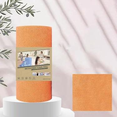 Imagem de 1 rolo/20 peças de panos de limpeza de microfibra de secagem rápida rolo descartável toalha de cozinha pano de prato rolos de toalha de limpeza reutilizáveis (laranja)
