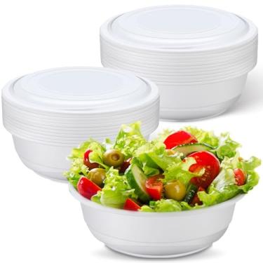 Imagem de Newtay Pacote com 20 tigelas de plástico grandes de 4,7 l com tampas, tigelas de salada descartáveis extragrandes redondas para saladas, salgadinhos, para saladas e lanches, festa, piquenique, buffet