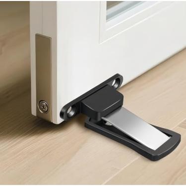 Imagem de Batentes de porta com trava magnética de aço inoxidável para montagem na parte inferior do chão sem furadeira ímã de fita adesiva forte dupla face mantém aberto design ultrafino, preto