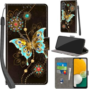 Imagem de Salanheo Capa carteira para Samsung Galaxy A54 5G, com [3 compartimentos para cartões], fecho magnético com suporte, capa protetora flip de couro PU à prova de choque de 6,4 polegadas, borboleta verde