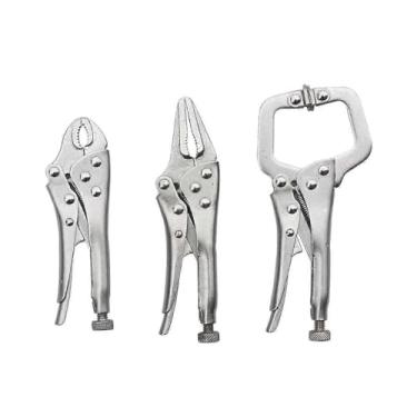 Imagem de Conjunto de alicates com trava de mini torno, mandíbula curvada, 3 peças, aço cromado