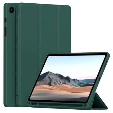 Imagem de Ocricll Capa para Samsung Galaxy Tab S6 Lite 10,4 polegadas 2024/2022/2020, capa traseira de TPU macio, fina, leve, inteligente, hibernar/despertar, com suporte de caneta S, verde escuro