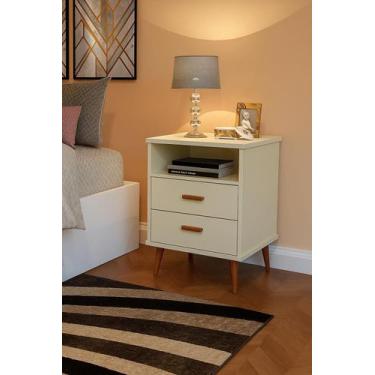 Imagem de Kit 2 Mesas De Cabeceira OffWhite Com 2 Gavetas e Nicho designer moder