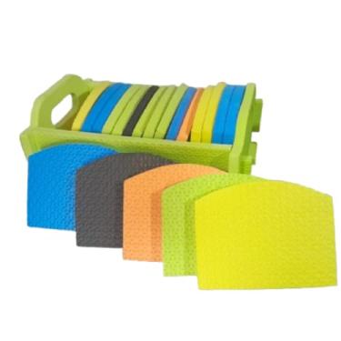 Imagem de Kit Profissional de Espátulas para Rejunte, 20 Peças em EVA Coloridas com Suporte, 12x9cm, Organizador 23x14x8cm para Construção Civil