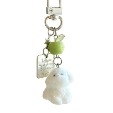 Imagem de Acessório de chaveiro para filhote de cachorro flocado - pingente fofo de cachorro de pelúcia com design de toque legal, adorável decoração de bolsa de alça de telefone (cordão)