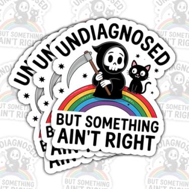 Imagem de Adesivo Undiagnosed But Something Ain't Right (3 peças) Undiagnosed But Something Ain't Right – Decalque de vinil engraçado Grim Reaper e Cat Meme para laptop, copo, diário, telefone, capacete humor