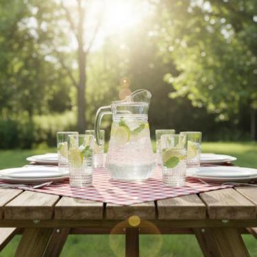 Imagem de Jarra Vidro 1l Athena Com 6 Copos 250ml Conjunto Com Tampa - Hauskraft