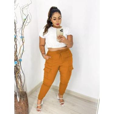 Imagem de Calça Feminina Plus Size Bengaline Cargo com Bolso Lateral Moda Plus S