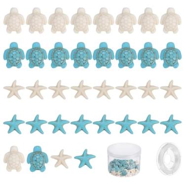 Imagem de YOKIVE Contas de estrela do mar, 100 peças, orifício de 1 mm, 2 estilos, contas sintéticas turquesa, verão, mar, oceano, animal, berloque com fio elástico e caixa, ótimo para fazer joias DIY (azul