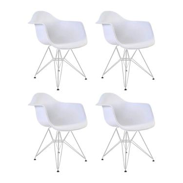 Imagem de Kit 4 Poltronas Eames Eiffel Branca Com Braço Daw Ferro Branco - Cor: Branco